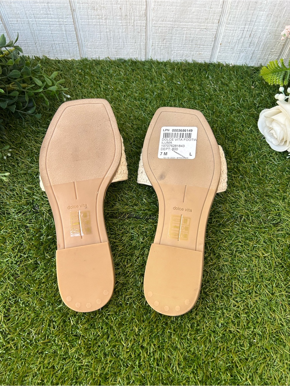 Dolce vita Woven decorative bamboo Buckle Slide Sandals in Cream size 7 new - Picture 10 of 11